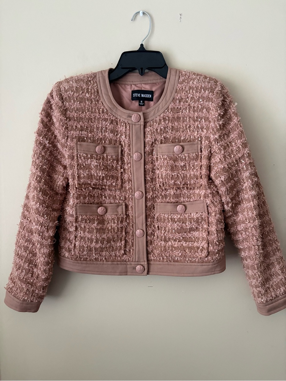 Steve Madden Dusty Pink Tweed Cropped Jacket SZ. S Good Condition